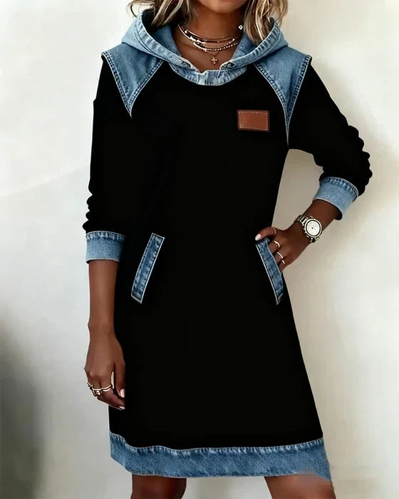 Lunariae – Casual Contrast Hoodie Dress