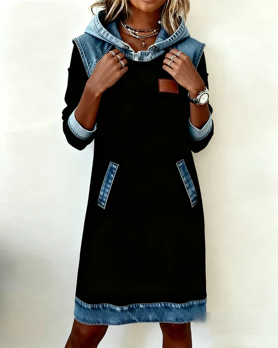 Lunariae – Casual Contrast Hoodie Dress