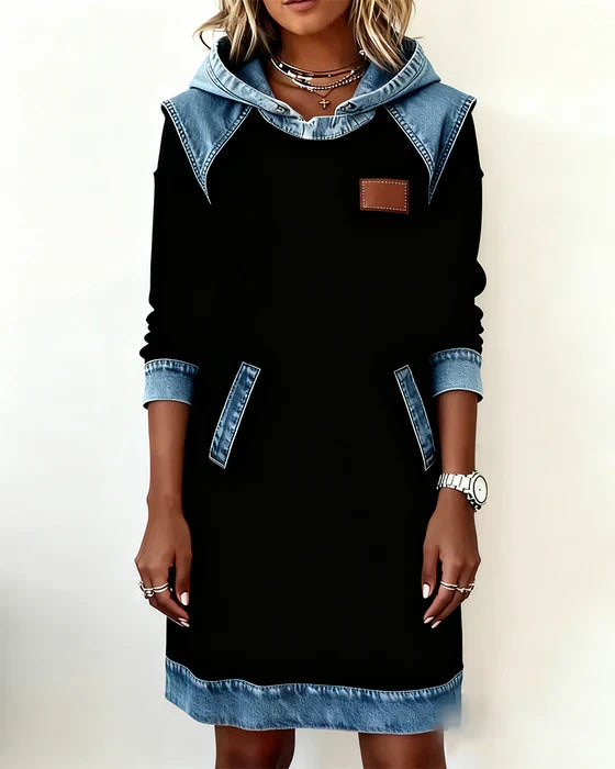 Lunariae – Casual Contrast Hoodie Dress