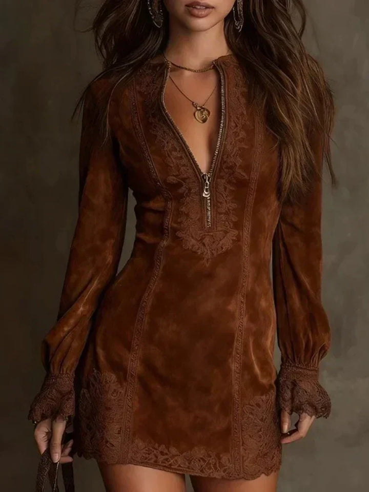 Short Suede Lace Dress Feminine & Sophisticated